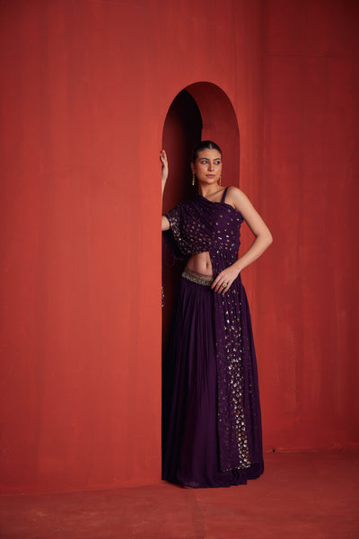 NEERU'S WOMENS WINE COLOR GEORGETTE FABRIC GHAGRA SET