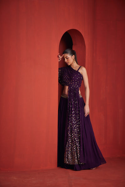 NEERU'S WOMENS WINE COLOR GEORGETTE FABRIC GHAGRA SET