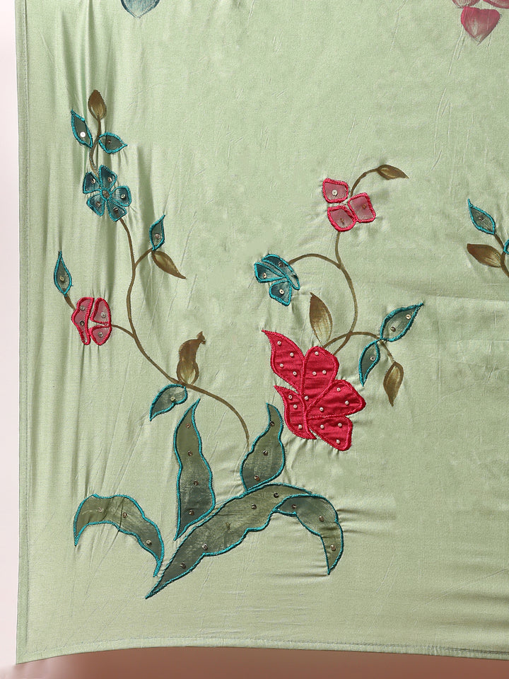 Mint green aalique work silk anarkali three piece suit set