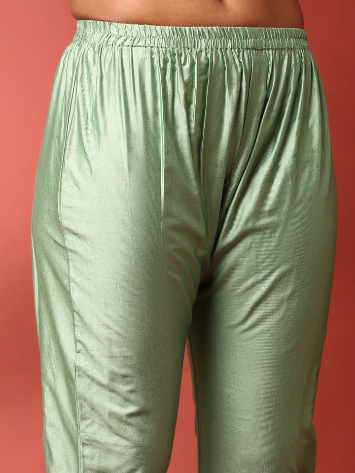 Mint green aalique work silk anarkali three piece suit set