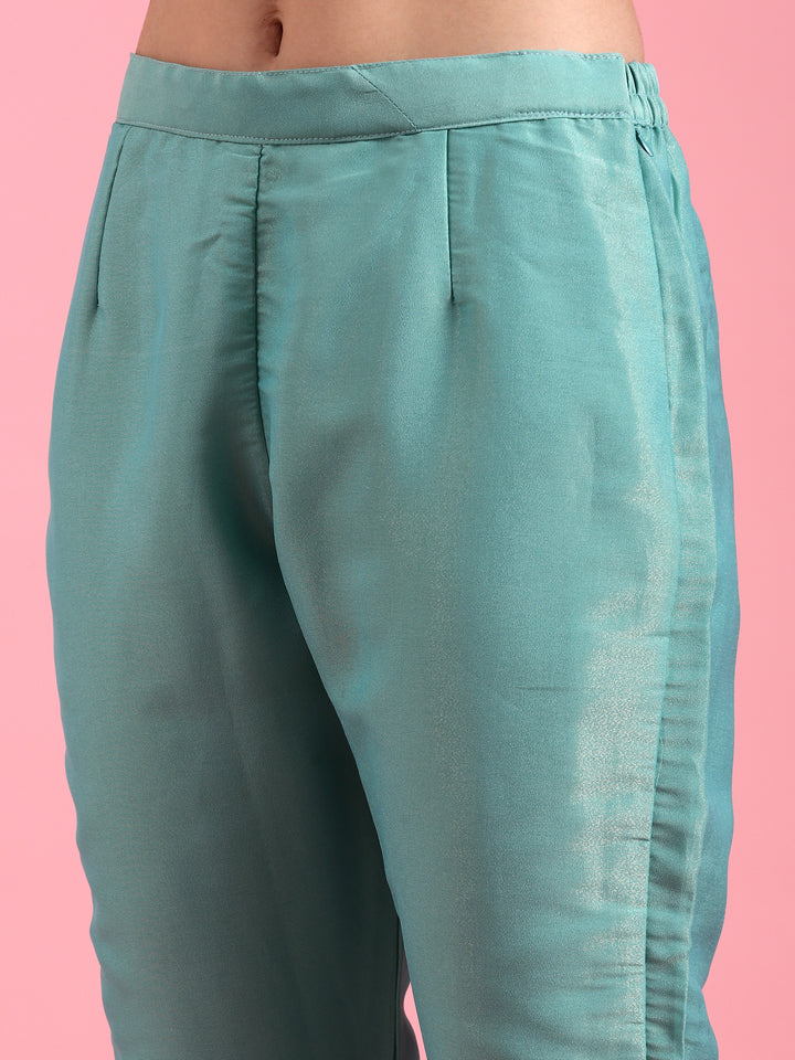 Sea Green Tissue Beads Work Kali With Palazzo