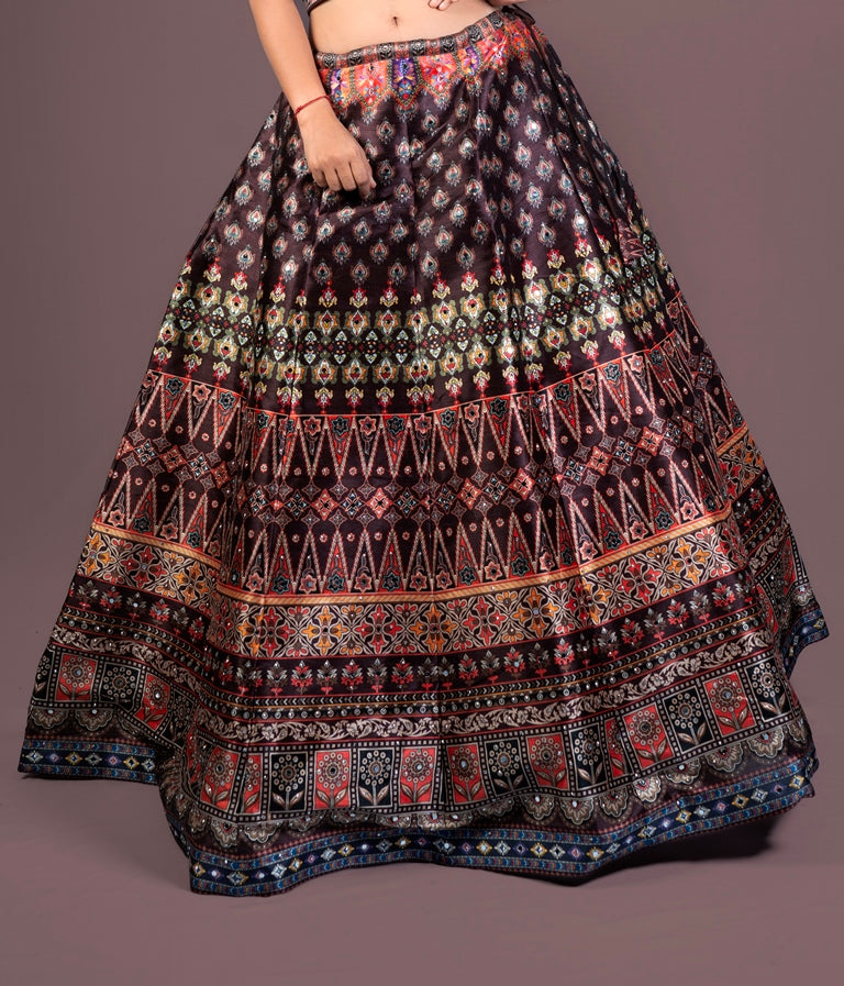 Neerus Brown silk printed lehenga set - detail view 2