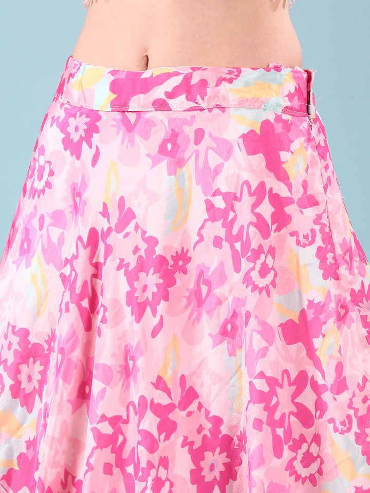 Pink Chinnon Digital Print Jacket Ghagra Set