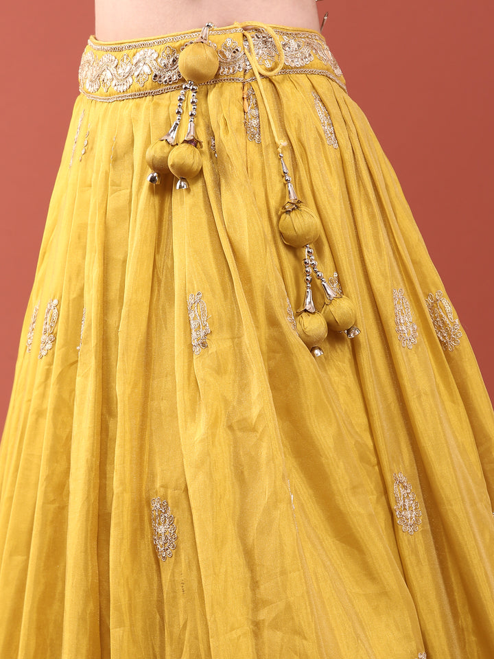 Yellow Silk Zari Heavy Embroidered Ghagra Set