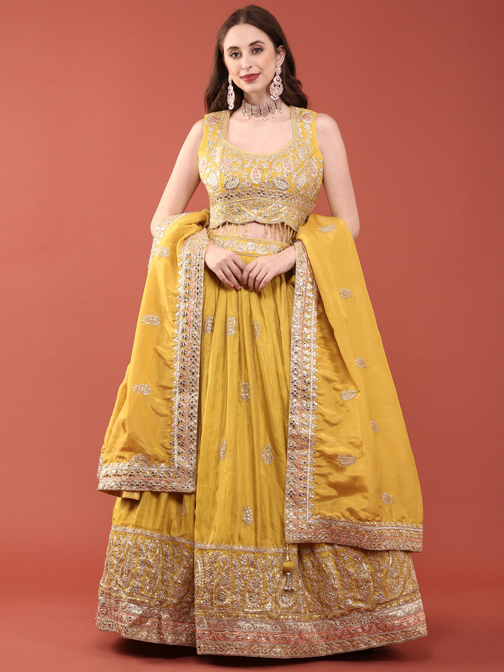 Yellow Silk Zari Heavy Embroidered Ghagra Set