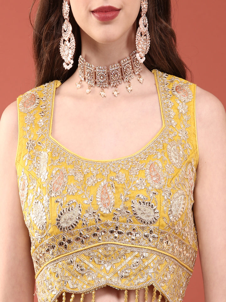 Yellow Silk Zari Heavy Embroidered Ghagra Set
