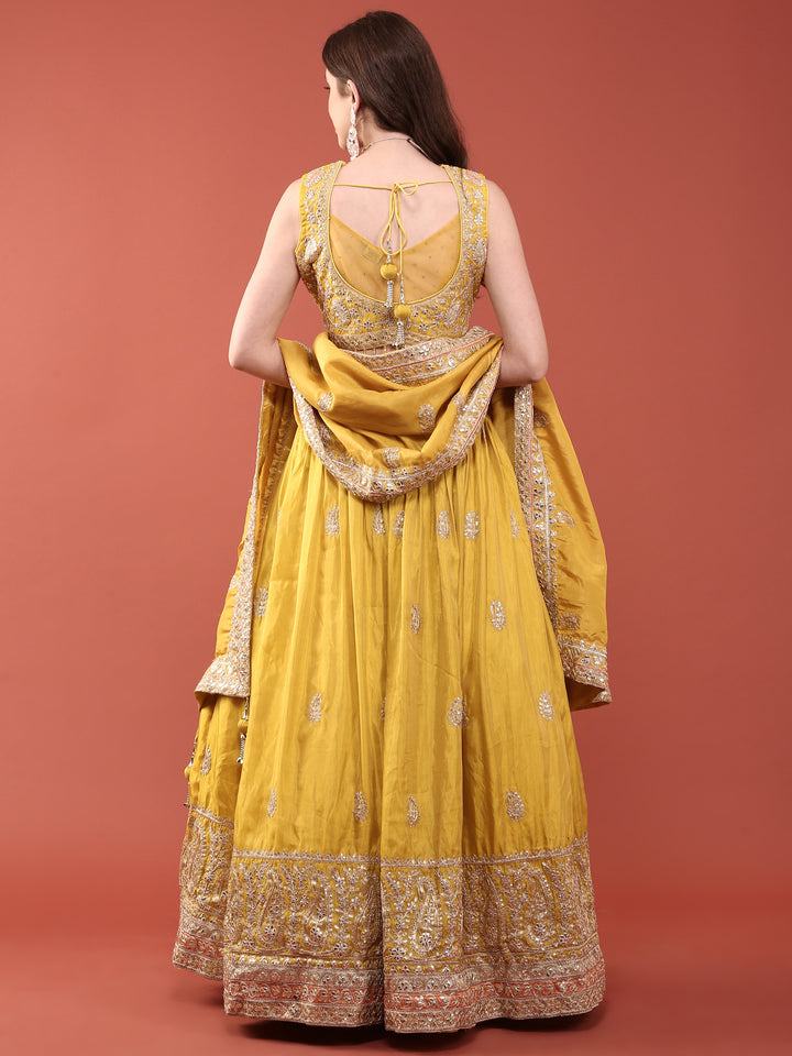 Yellow Silk Zari Heavy Embroidered Ghagra Set