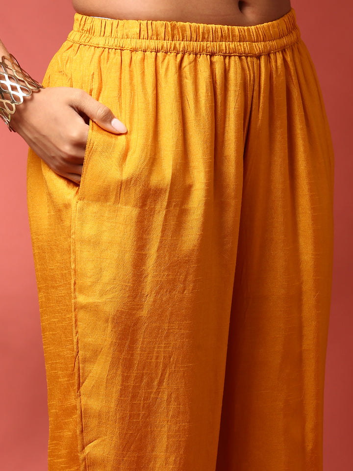 Mustard and green striped silk embroidered anarkali set