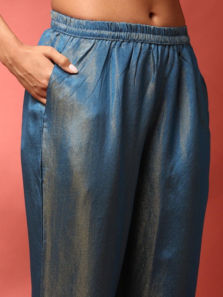 Ferozi tissue fabric anarkali three piece suit set