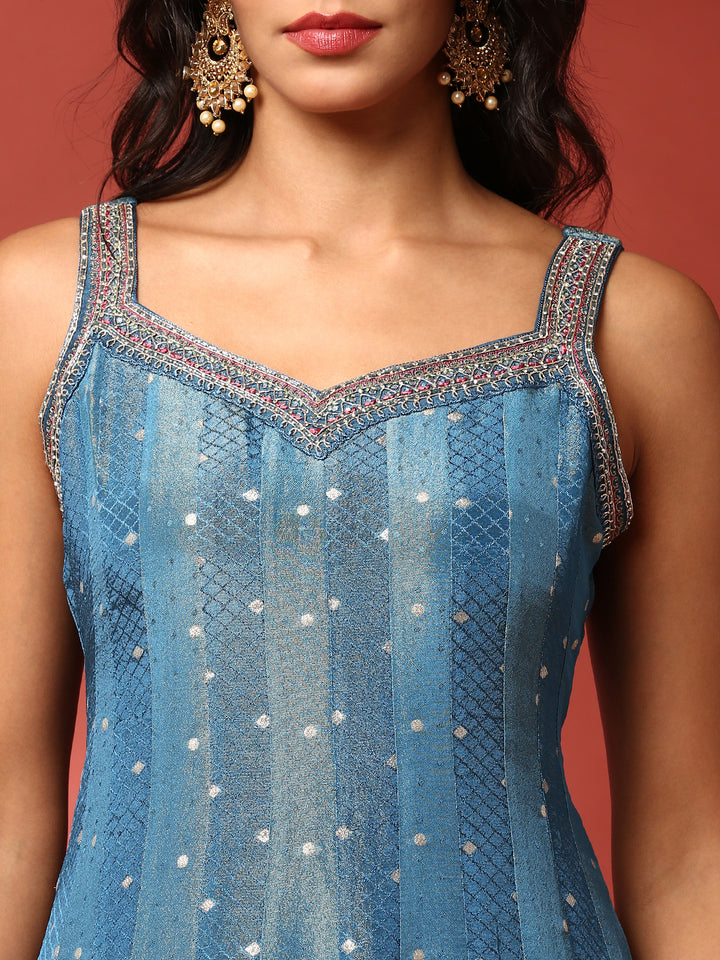 Ferozi tissue fabric anarkali three piece suit set