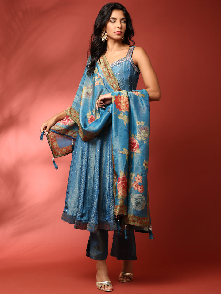 Ferozi tissue fabric anarkali three piece suit set