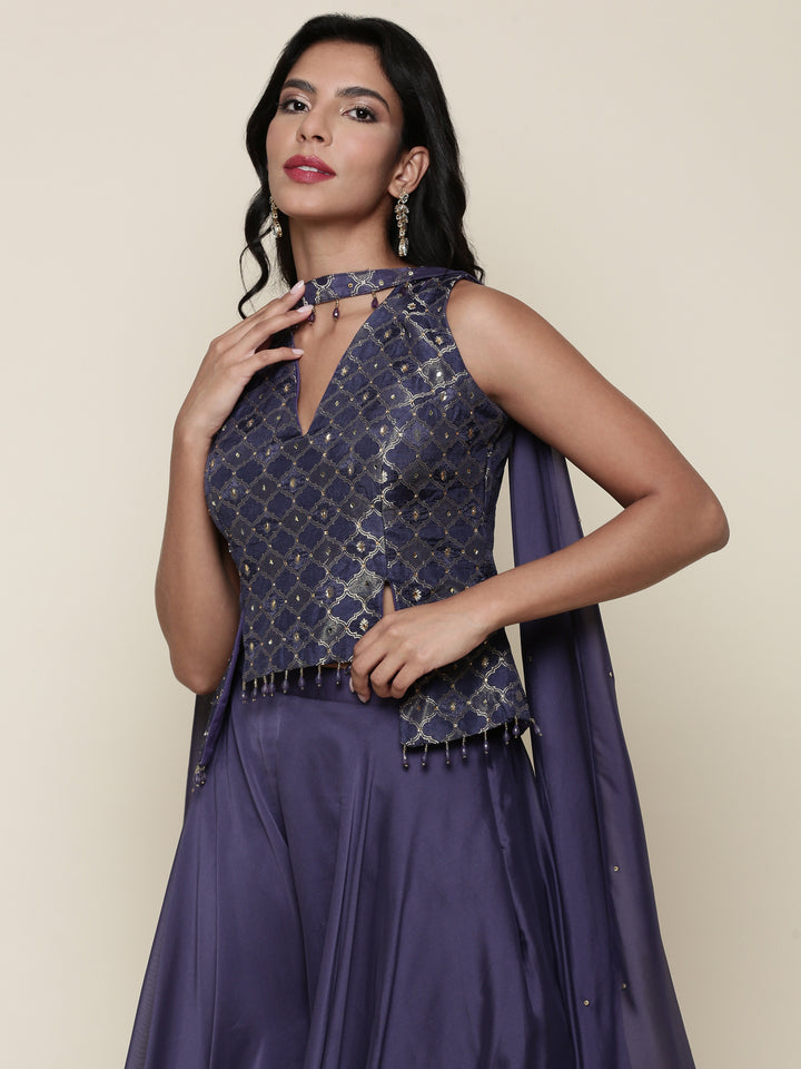 Blue tissue crop top and palazzo Three piece set