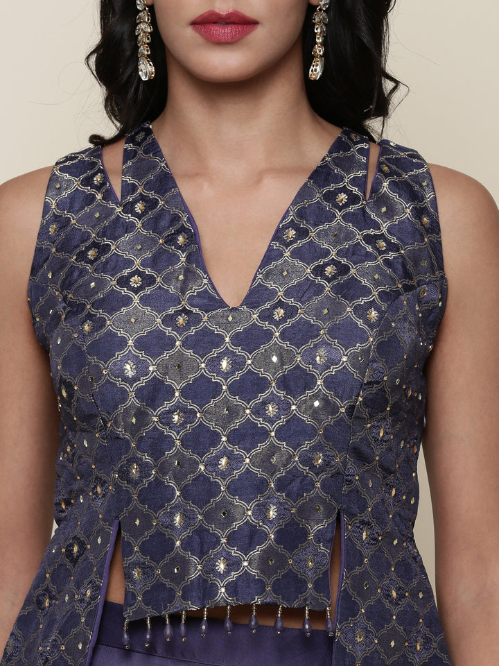 Blue tissue crop top and palazzo Three piece set