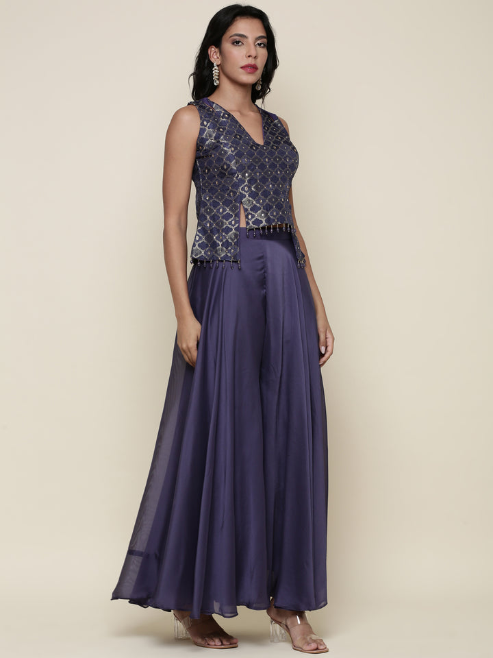 Blue tissue crop top and palazzo Three piece set