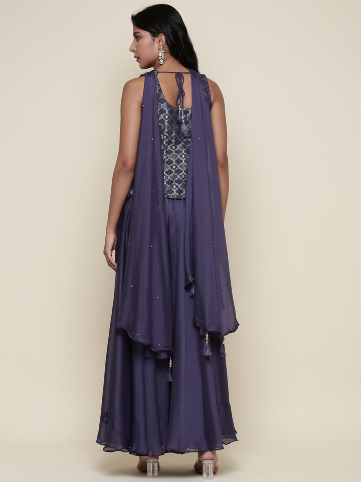 Blue tissue crop top and palazzo Three piece set