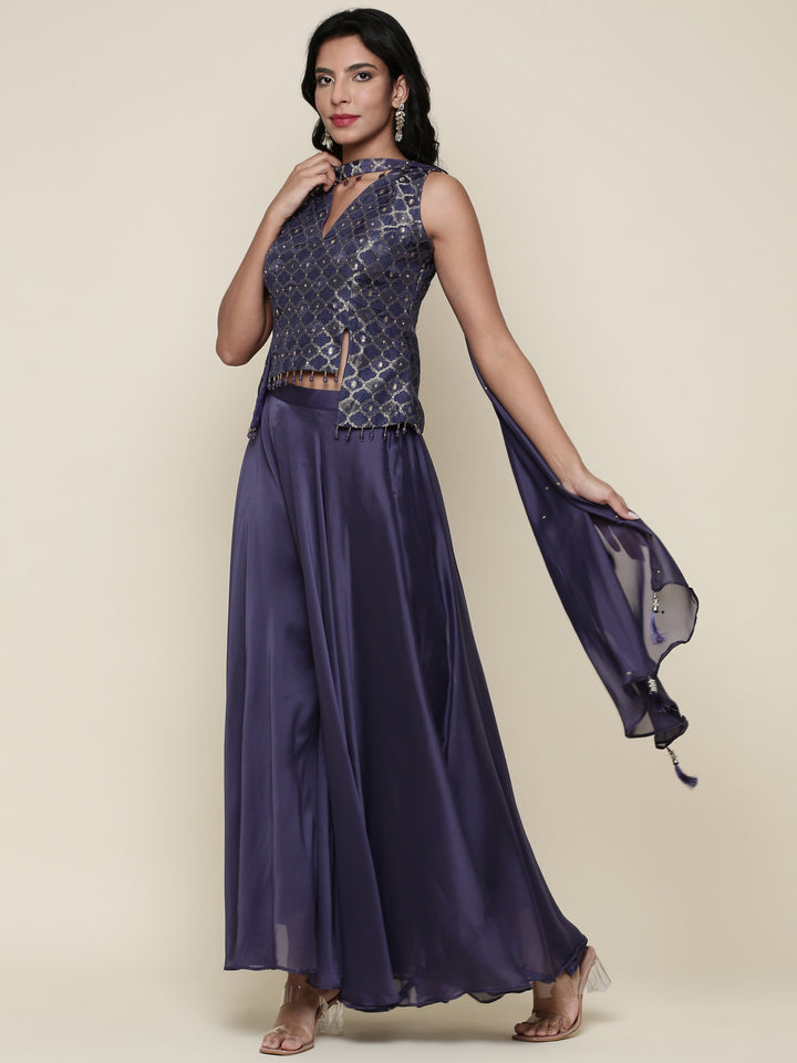 Blue tissue crop top and palazzo Three piece set