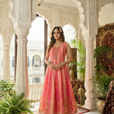 Pink Silk Digital Print Anarkali Set