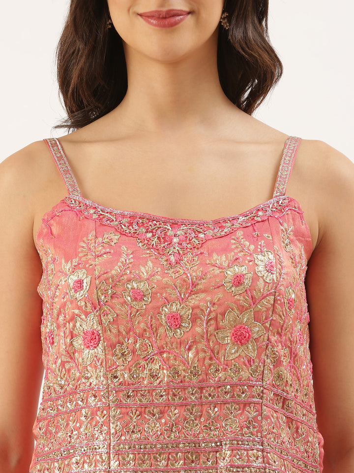 Gajari Tissue Embroidered Peplum With Palazzo