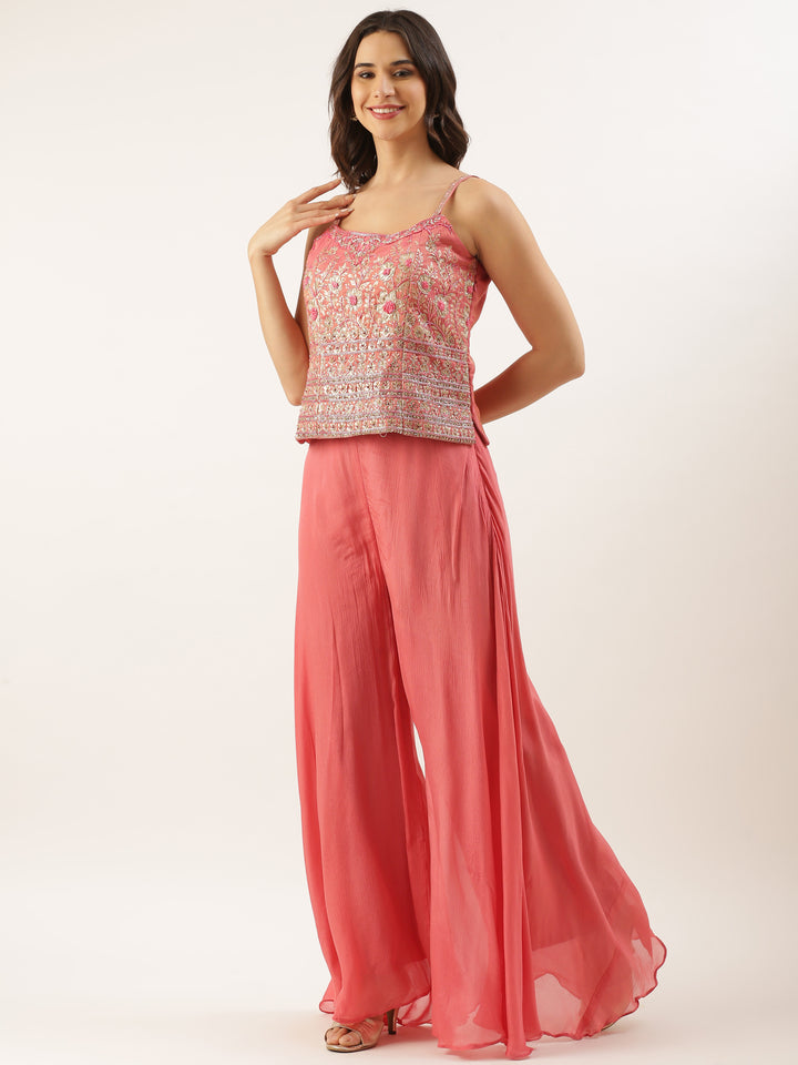 Gajari Tissue Embroidered Peplum With Palazzo