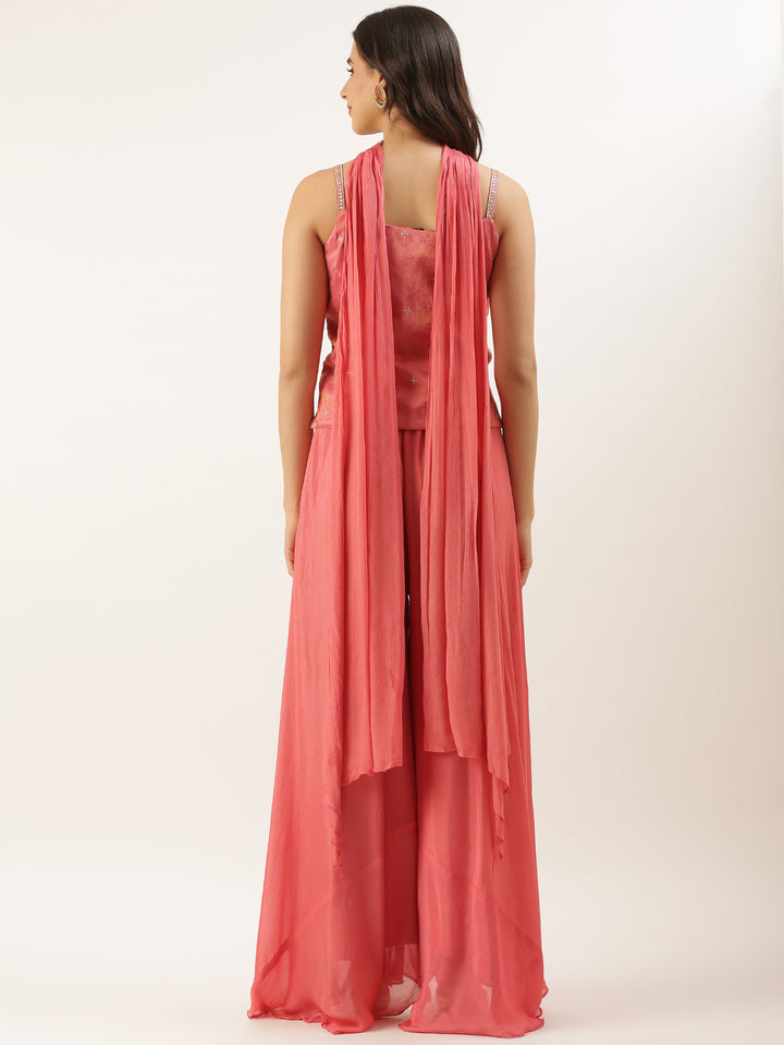 Gajari Tissue Embroidered Peplum With Palazzo