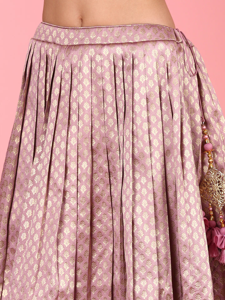 Magenta silk embroidered Three piece ghagra set