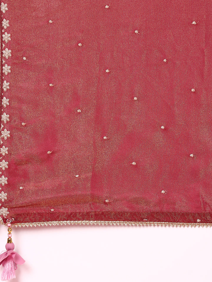 Magenta silk embroidered Three piece ghagra set
