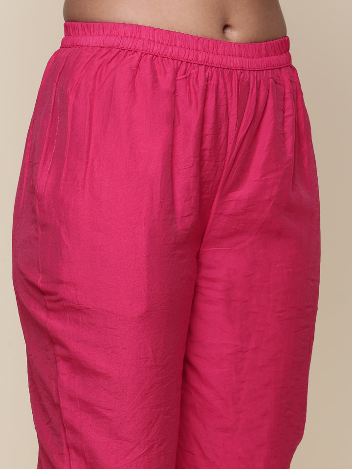 Pink tissue fabric embroidered Three piece suit set