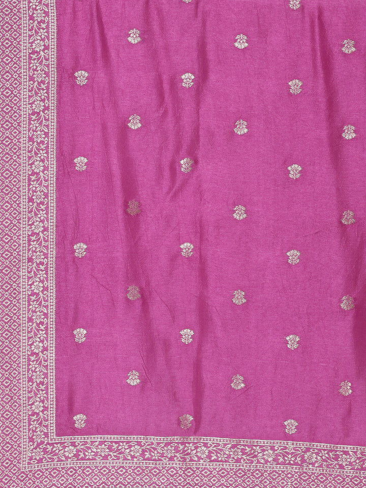 Magenta Tissue suit embroidered three piece set