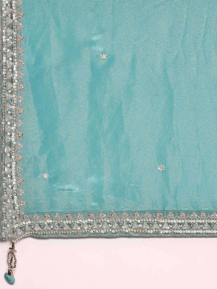 Teal Tissue Aari Heavy Embroidered Ghagra Set