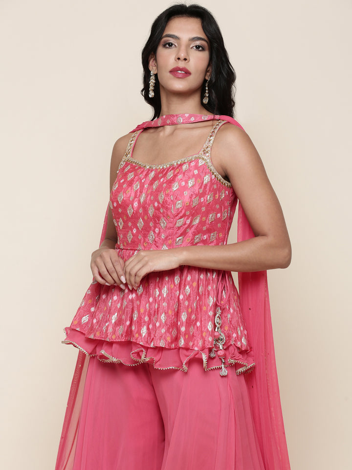 Ghajari georgette peplum and palazzo three piece set