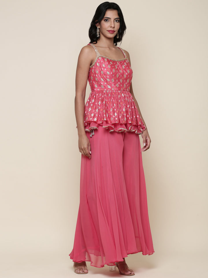 Ghajari georgette peplum and palazzo three piece set