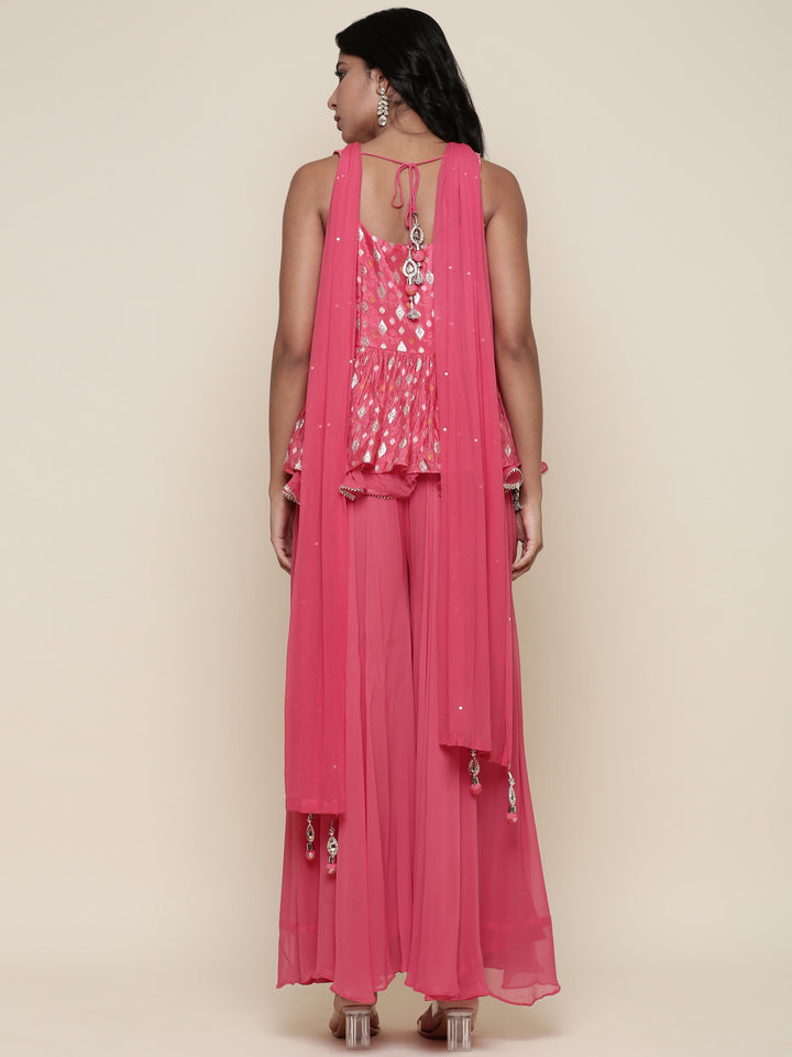 Ghajari georgette peplum and palazzo three piece set