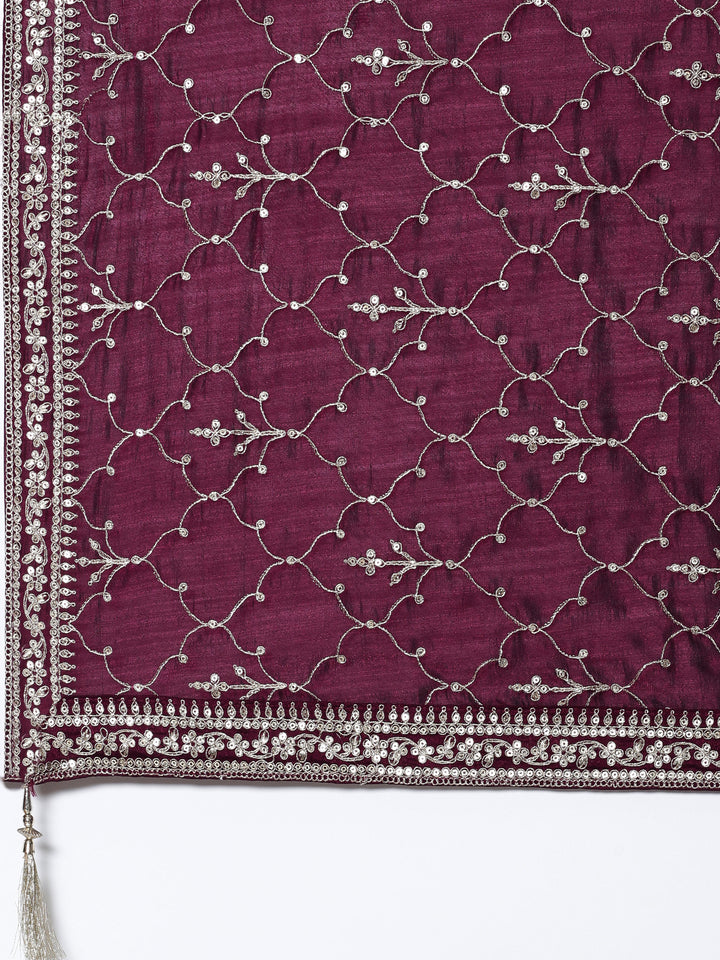 Magenta silk embroidered three piece anarkali set