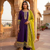 Purple Vichitra Silk Embroidery Anarkali Set