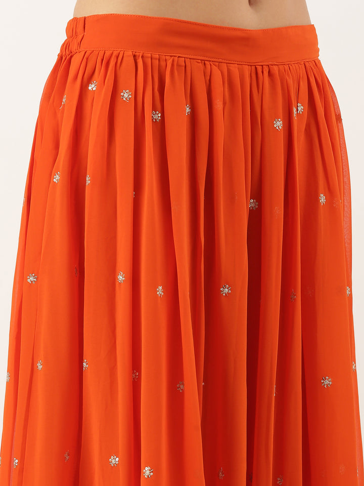 Orange Georgette Embroidered Kali With Palazzo