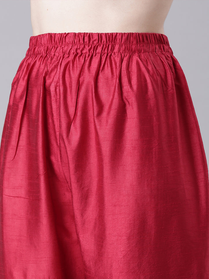 Neerus Maroon Printed Straight Kurta and Trousers With Dupatta
