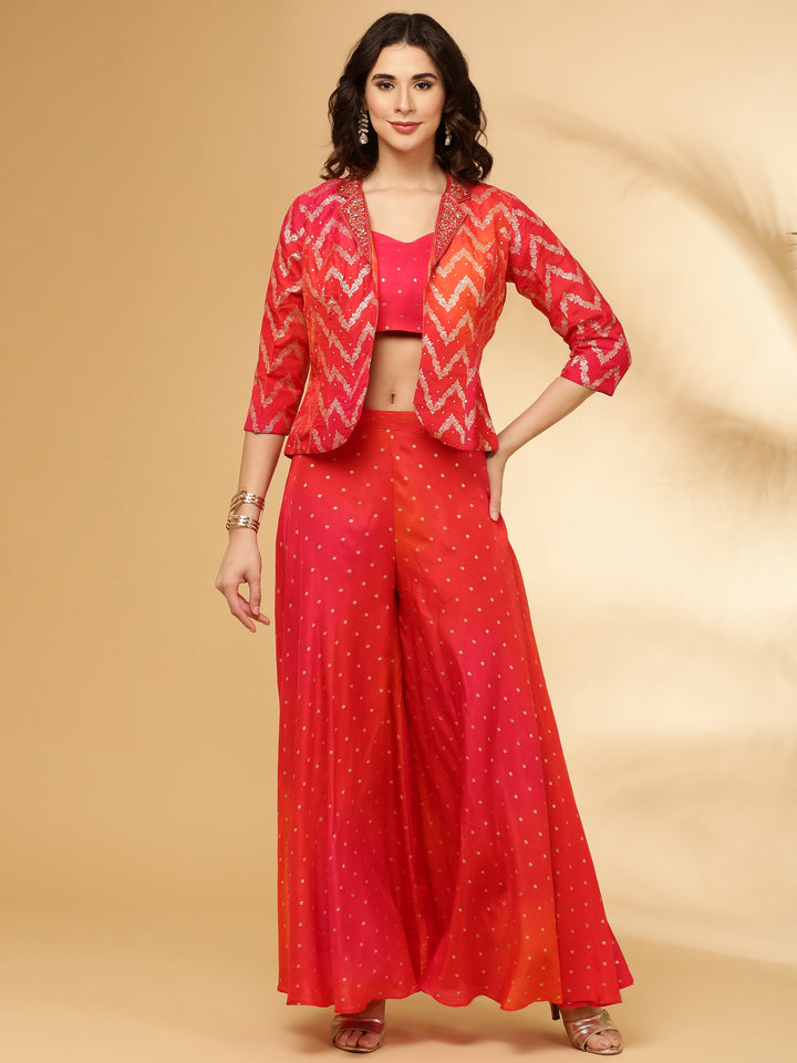 Rani Pink Silk Top With Palazzo Set