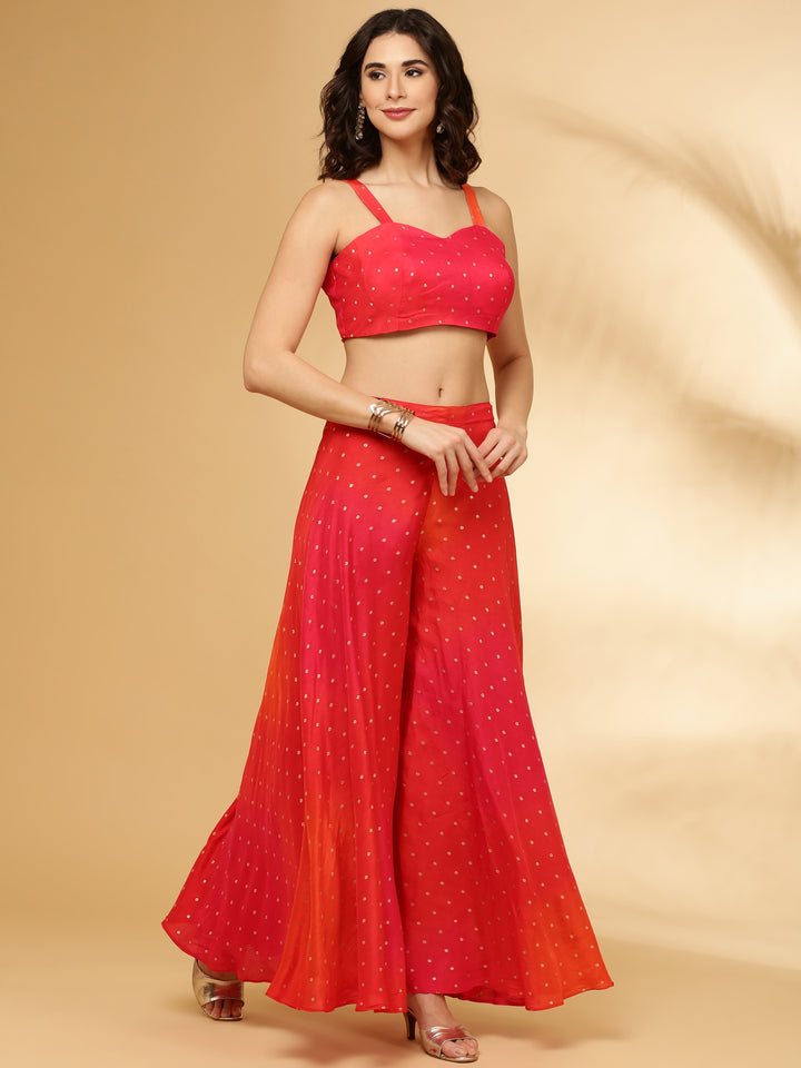 Rani Pink Silk Top With Palazzo Set