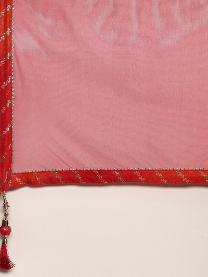 Red Embroidery  Silk Palazzo Three Piece Set