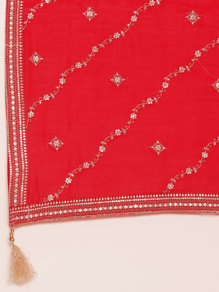 Red Embroidered Vichitra Tail Cut Set