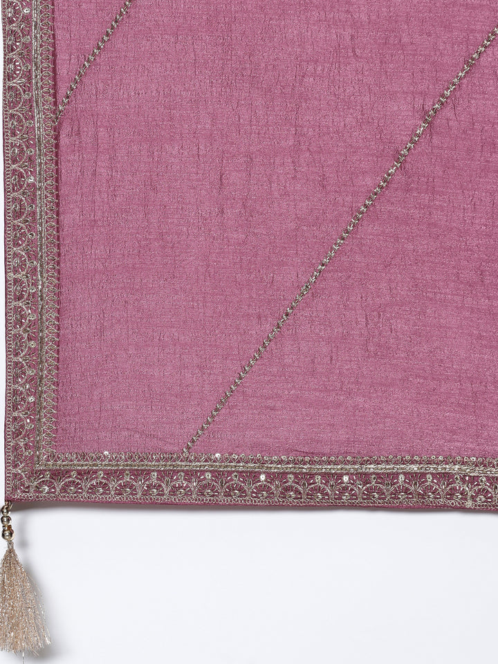 Onion pink silk embroidered three piece anarkali set