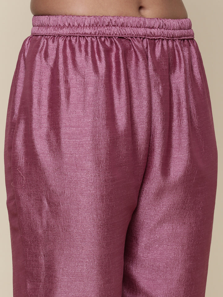 Onion pink silk embroidered three piece anarkali set