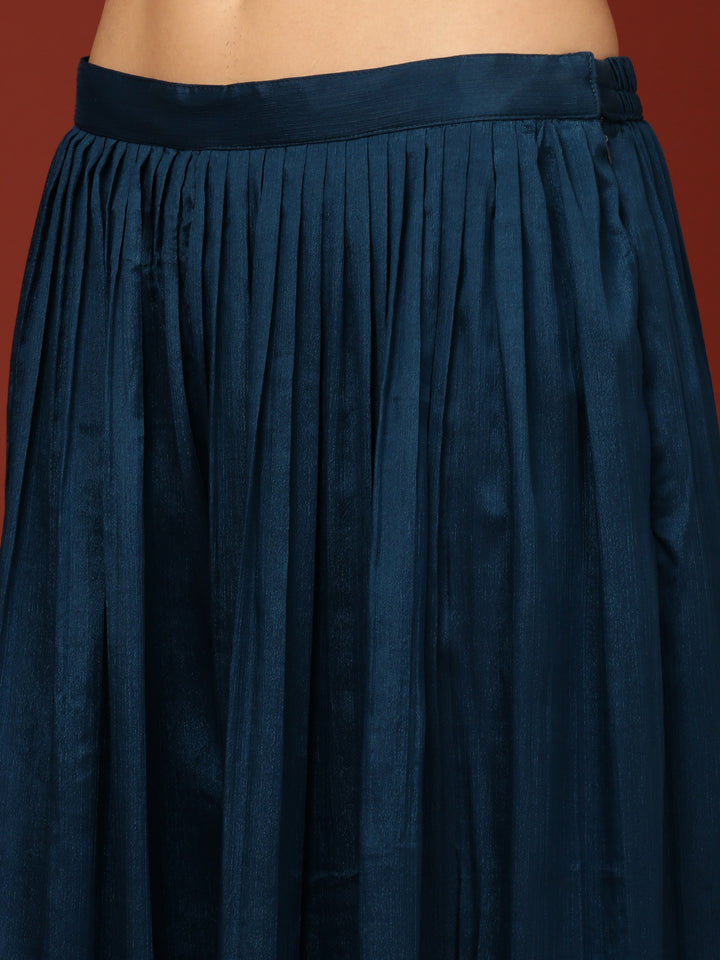 Peacock Vichitra Silk Anarkali Three Piece Set