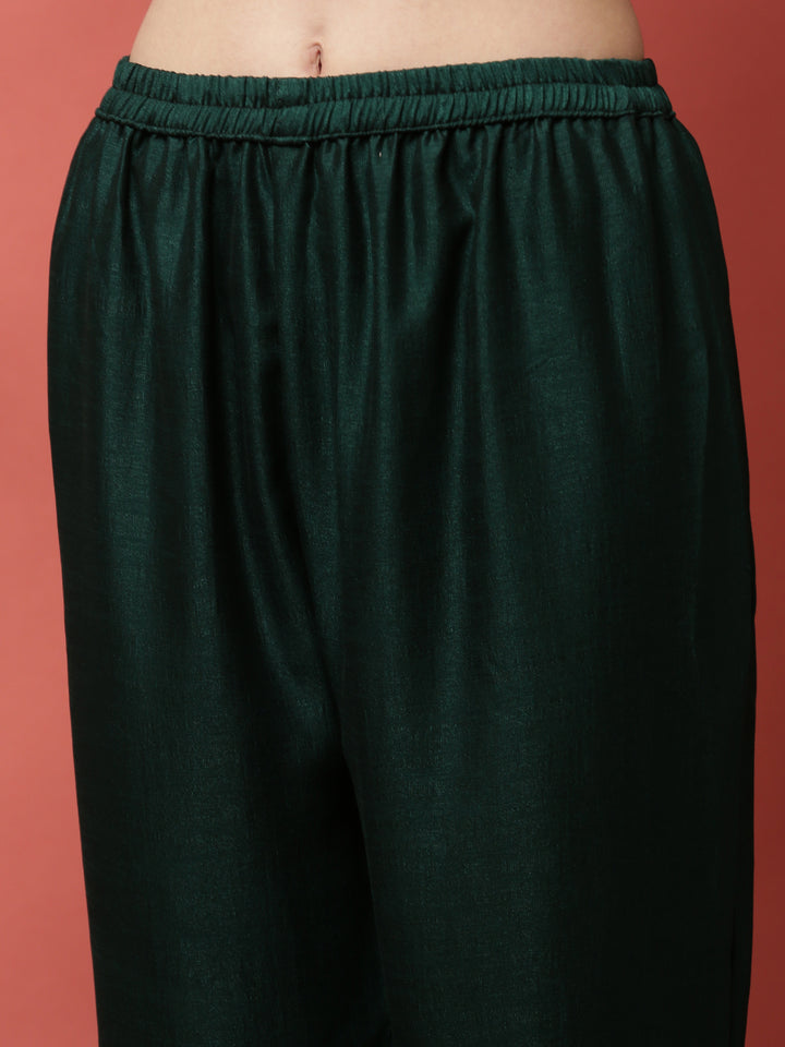 Bottle Green Vichitra Fabric Shoulder Kali With Embroiderey Duppata