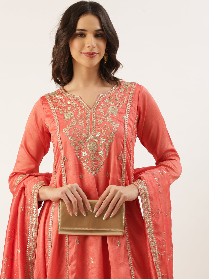 Gajari Embroidered Vichitra Silk Short Kali