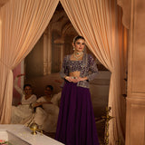 Neerus Purple Embroidery Georgette Fabric Fusion Set.
