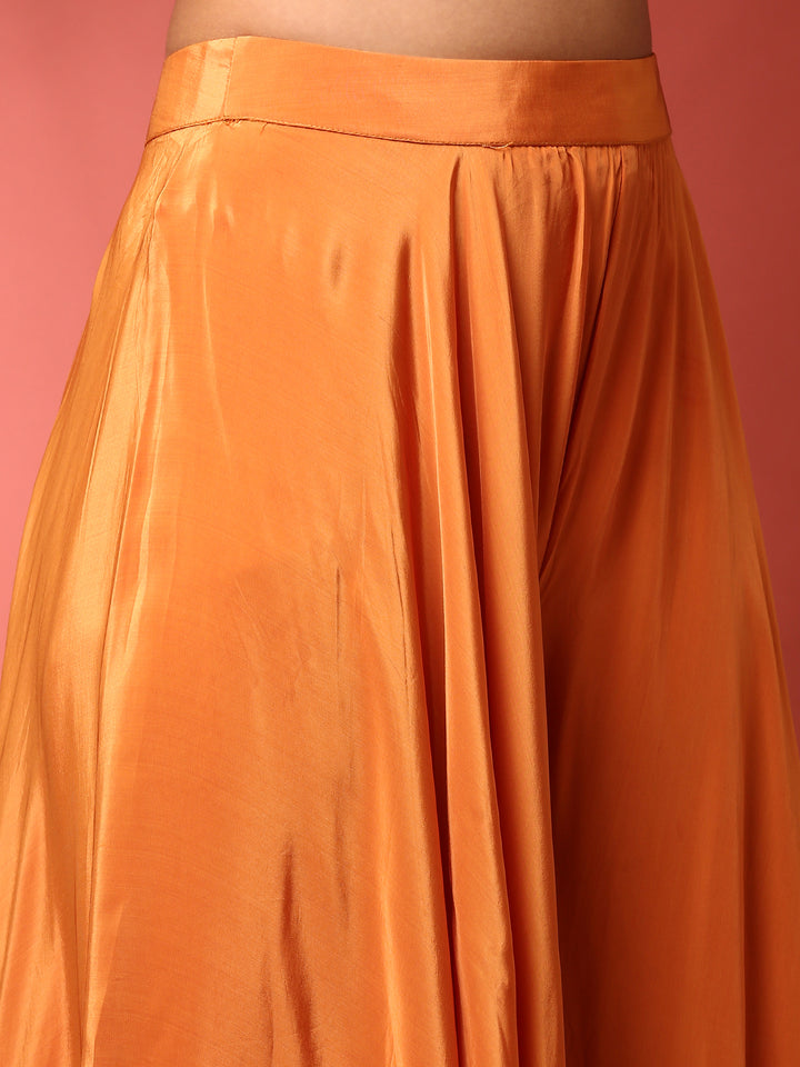 Burnt orange hand embroidered three piece palazzo set