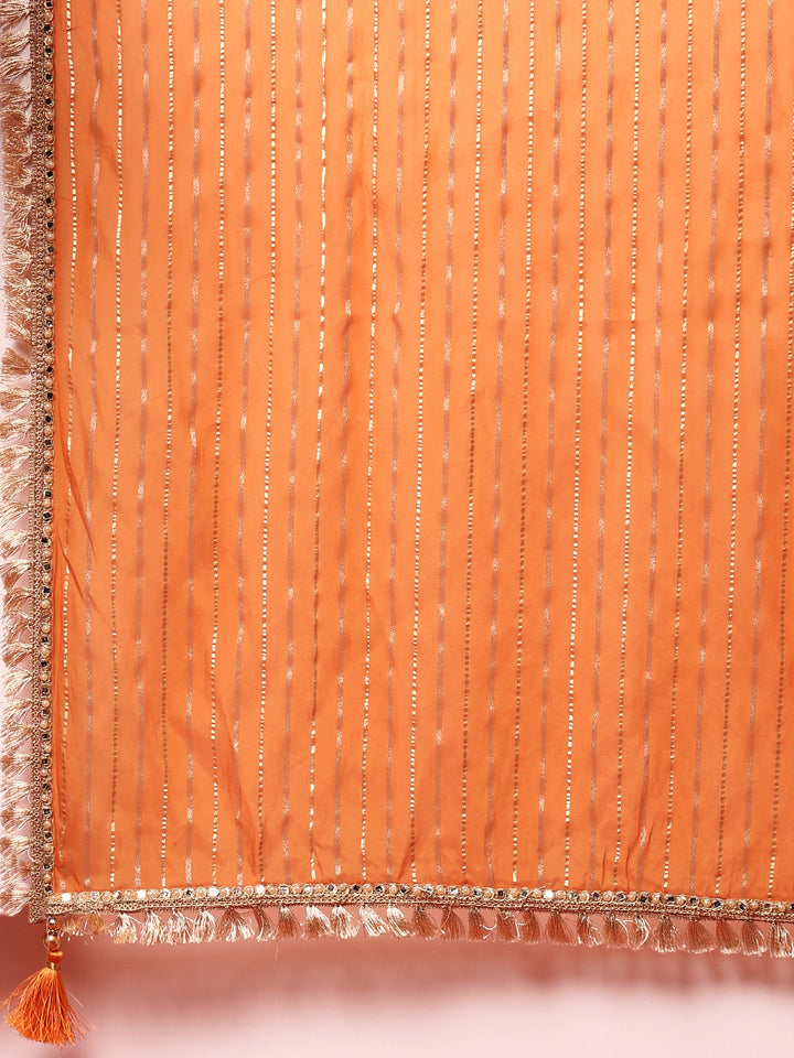 Burnt orange hand embroidered three piece palazzo set