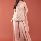 Peach Tissue Hand Embroidery Palazzo Set