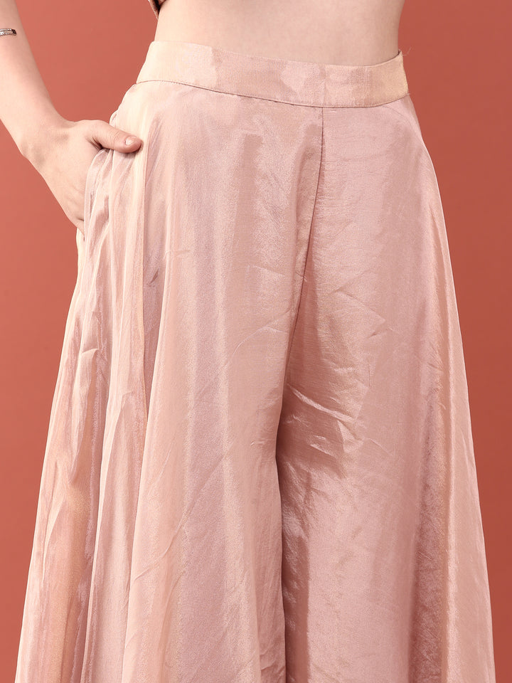 Peach Tissue Hand Embroidery Palazzo Set